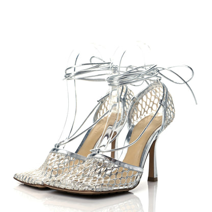 Bottega Veneta Mesh Metallic Nappa Stretch Ankle Tie Sandals 35 Silver 3 of 9