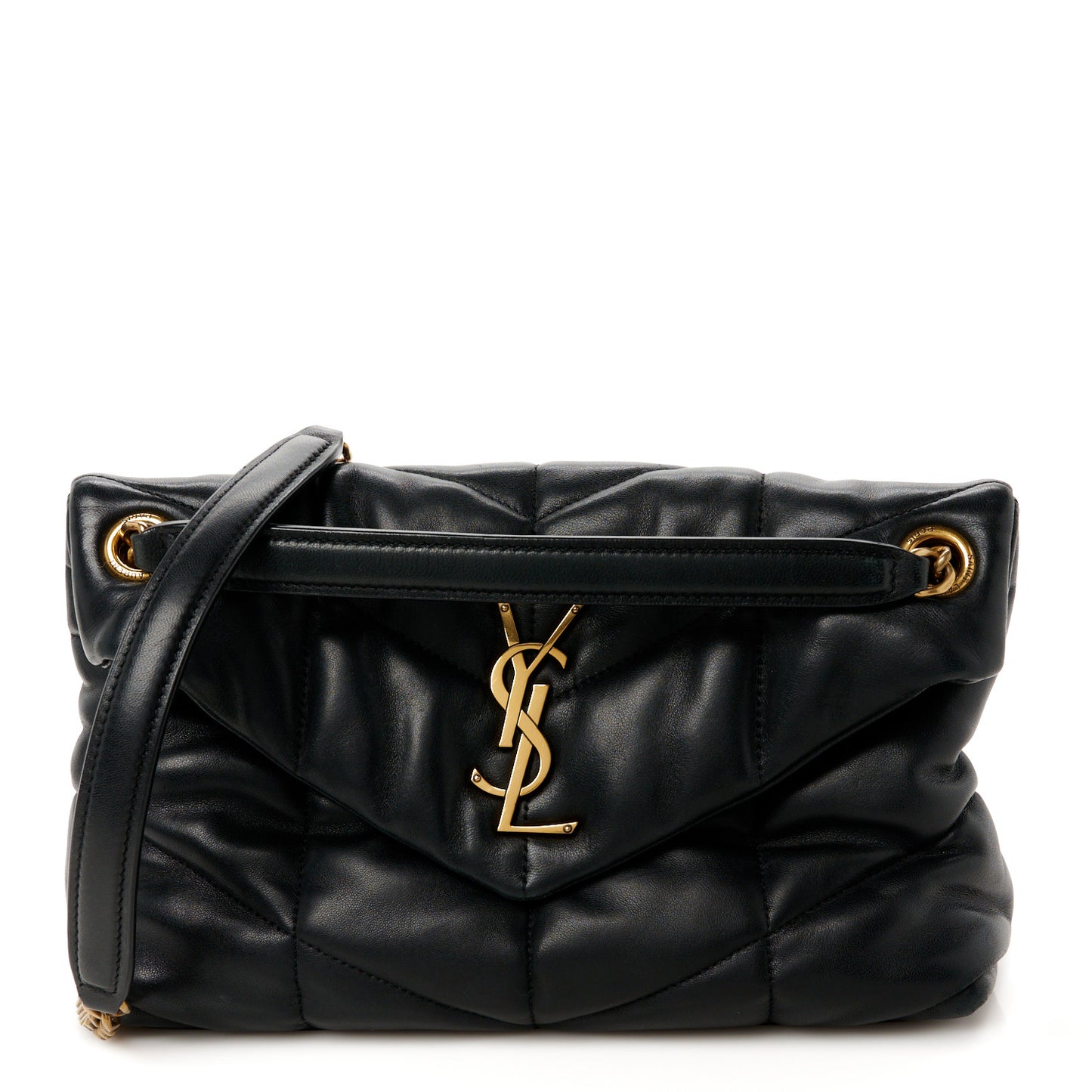 Lambskin Quilted Small Loulou Puffer Monogram Chain Satchel Black