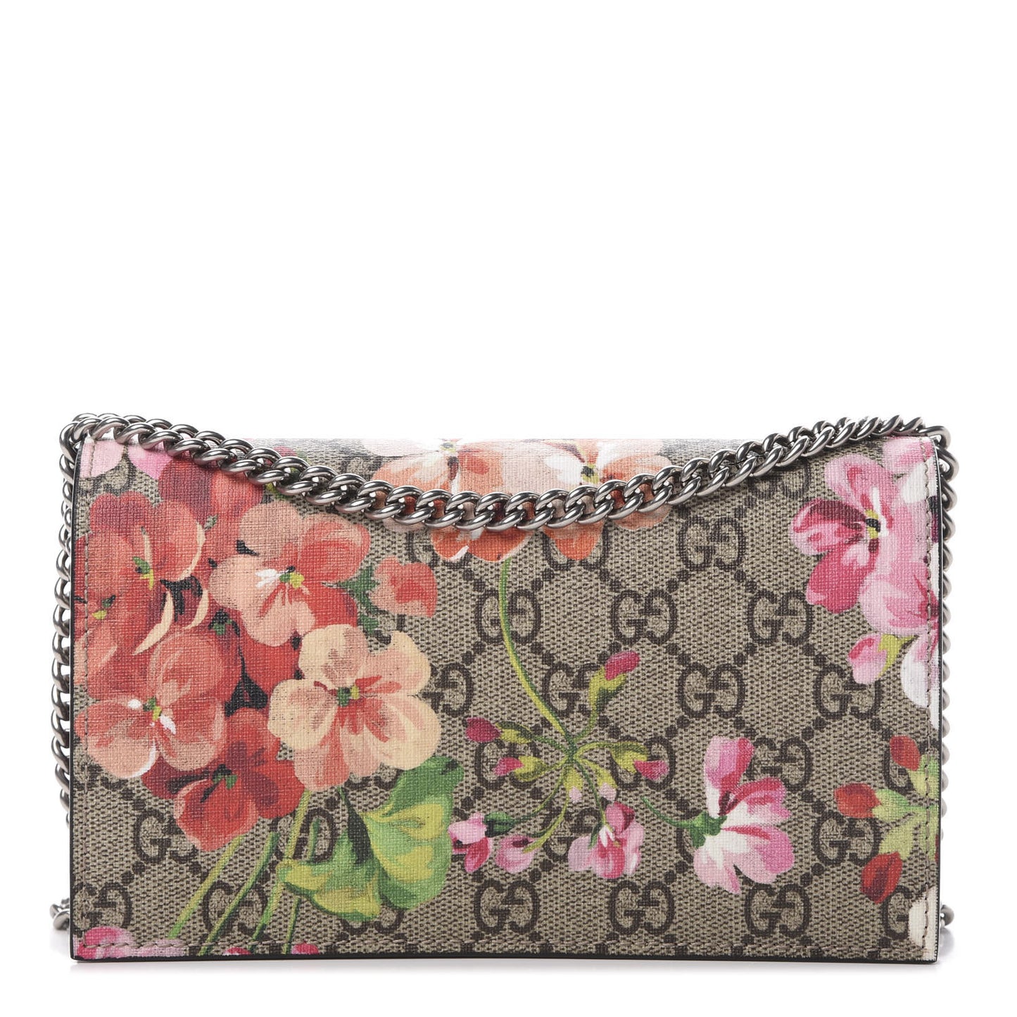 GG Supreme Monogram Blooms Chain Wallet Beige Multicolor Dry Rose