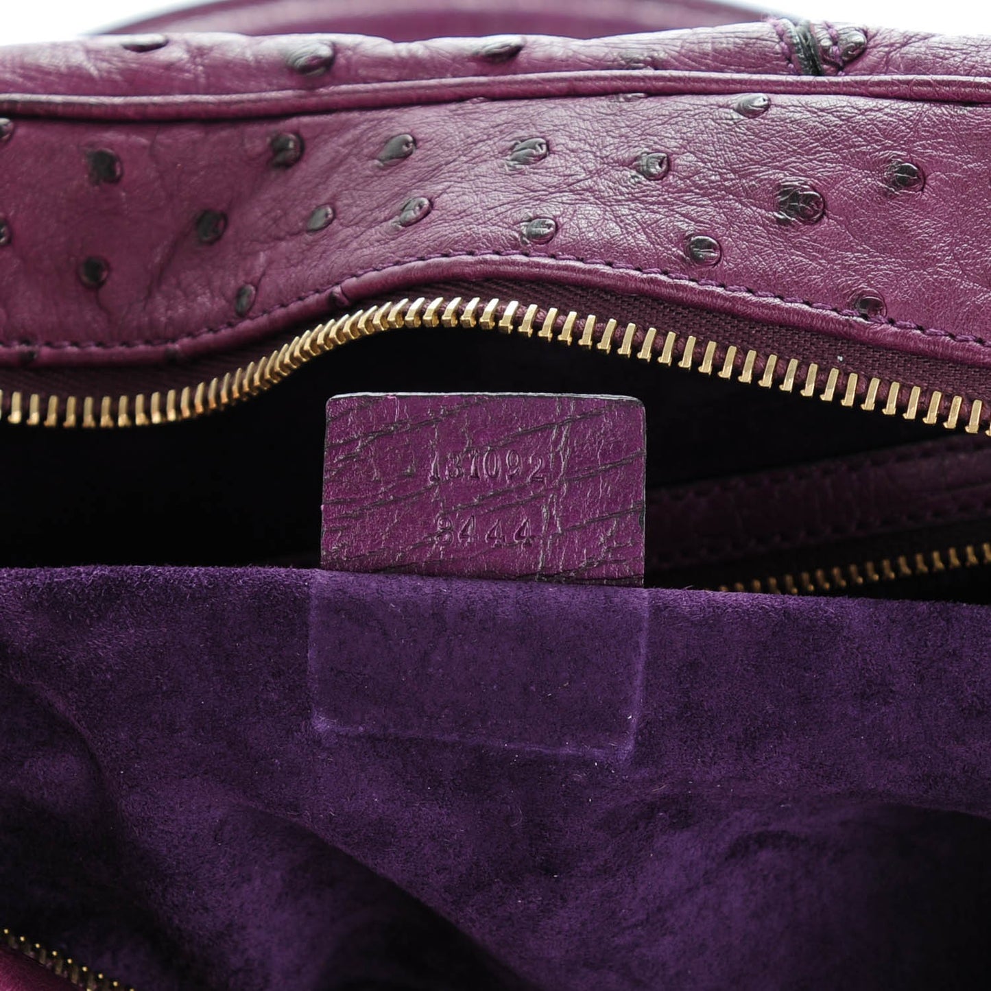 Ostrich Horsebit Chain Satchel Purple