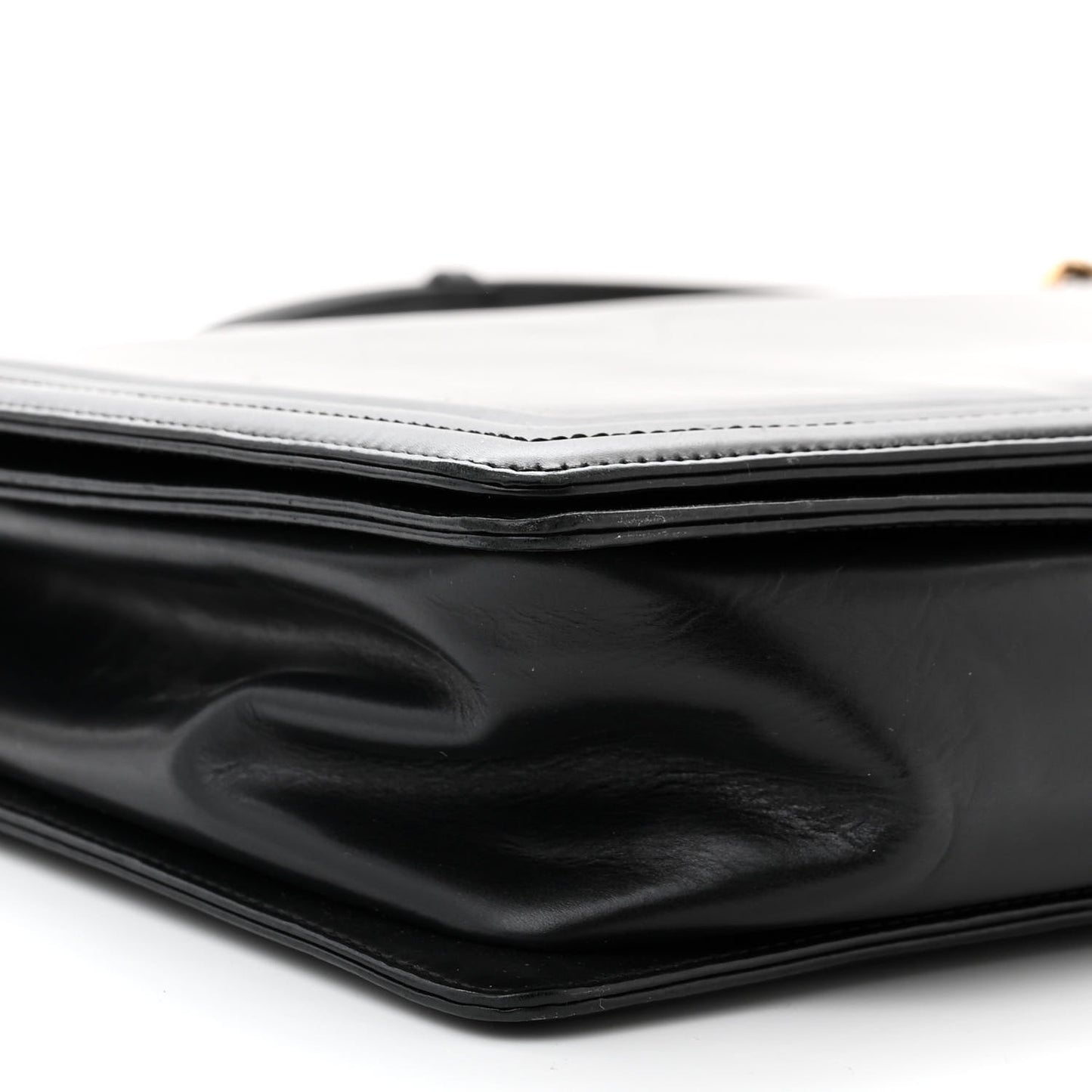 Glazed Calfskin Large Boy Flap Black