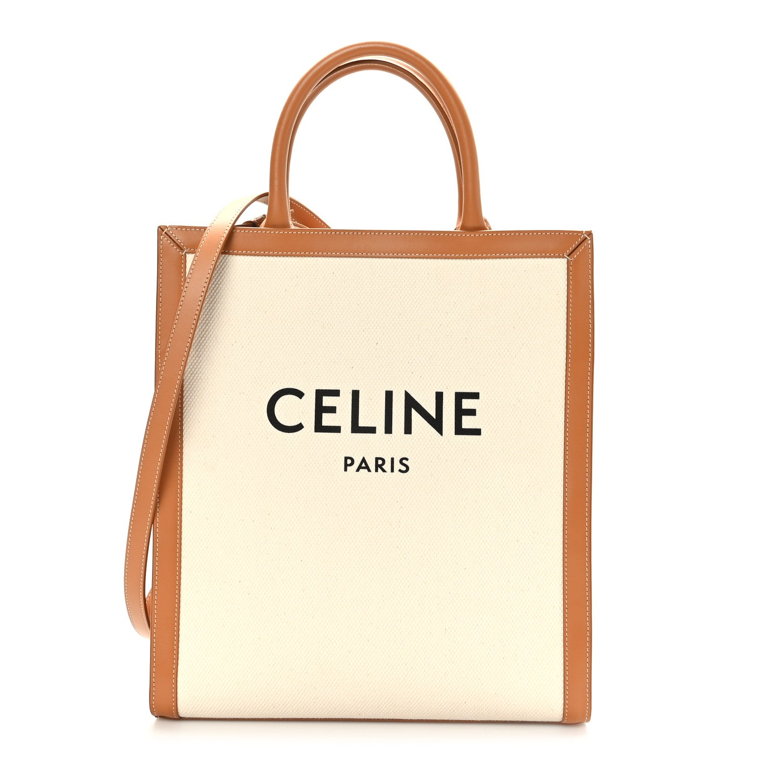 Celine Canvas Calfskin Logo Print Small Vertical Cabas Natural Tan 1 of 10