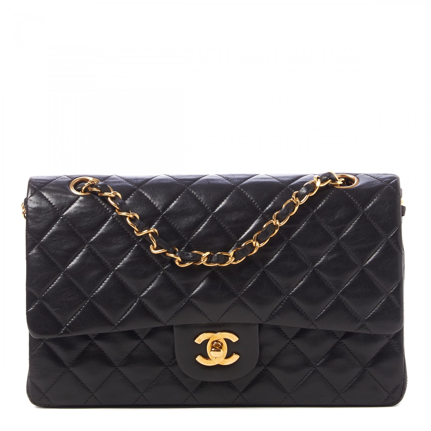 Lambskin Quilted Medium Double Flap Black