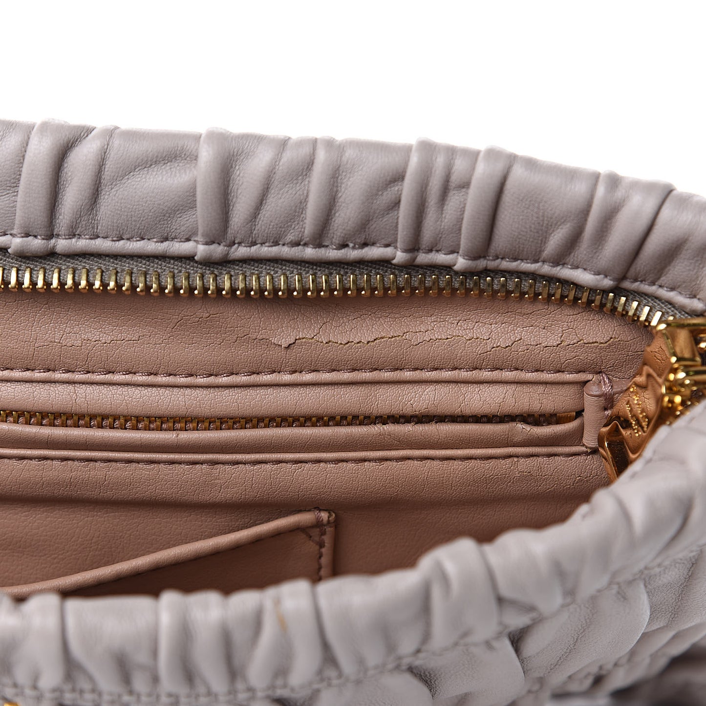 Nappa Gaufre Ruched Clutch Pomice
