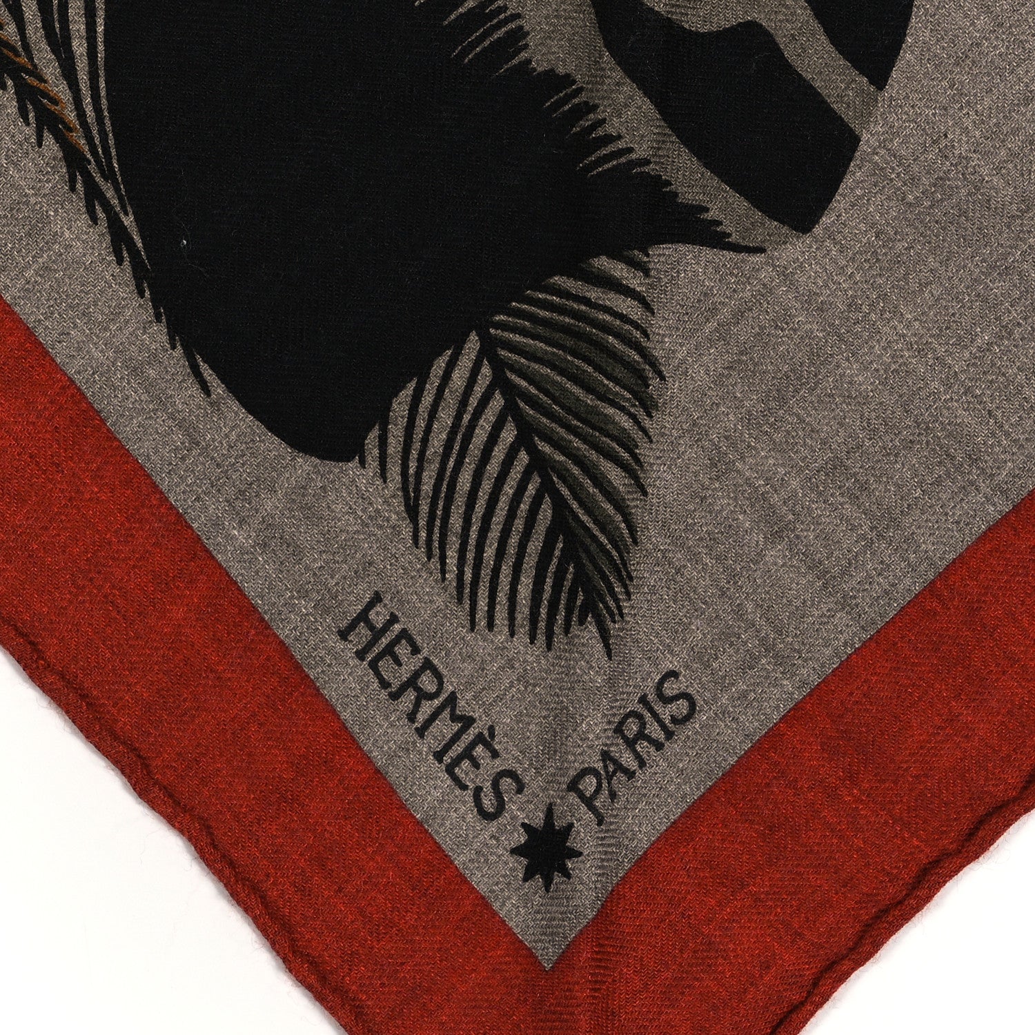 Hermes Cashmere Silk Zebra Pegasus Pointe Triangle Scarf Etoupe Bordeaux Black 2 of 3