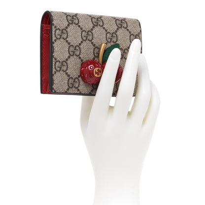 Gucci GG Supreme Monogram Cherry Embellished Card Case Wallet Hibiscus Red 2 of 7