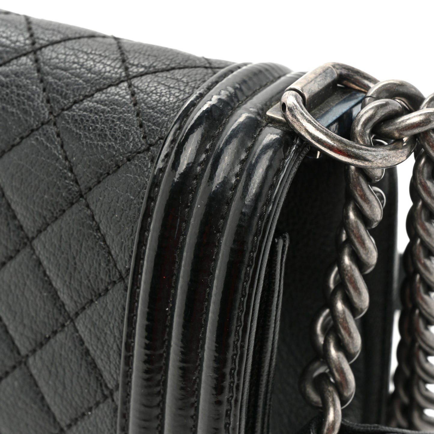 Goatskin Quilted Patent Medium Duo Boy Flap Black