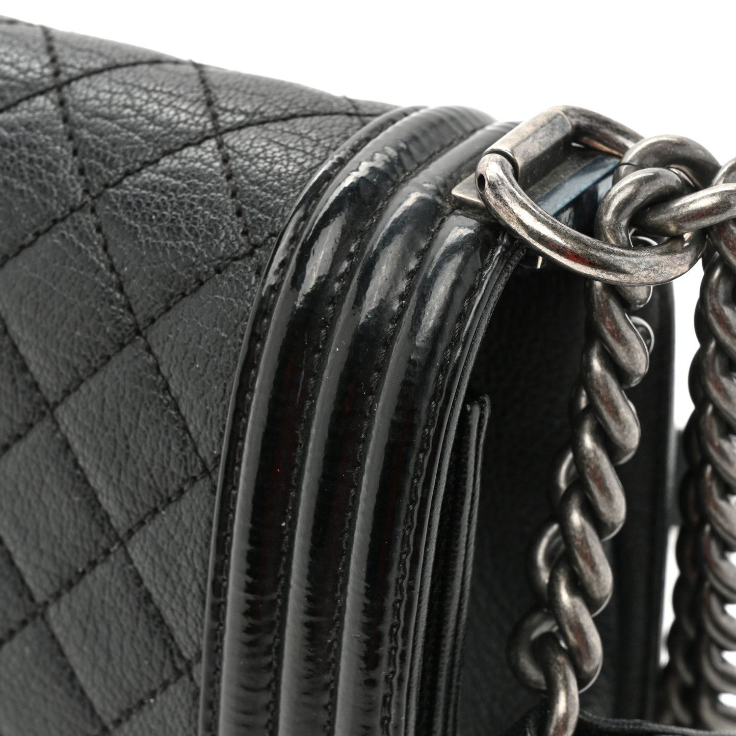 Chanel Goatskin Quilted Patent Medium Duo Boy Flap Black 14 of 15