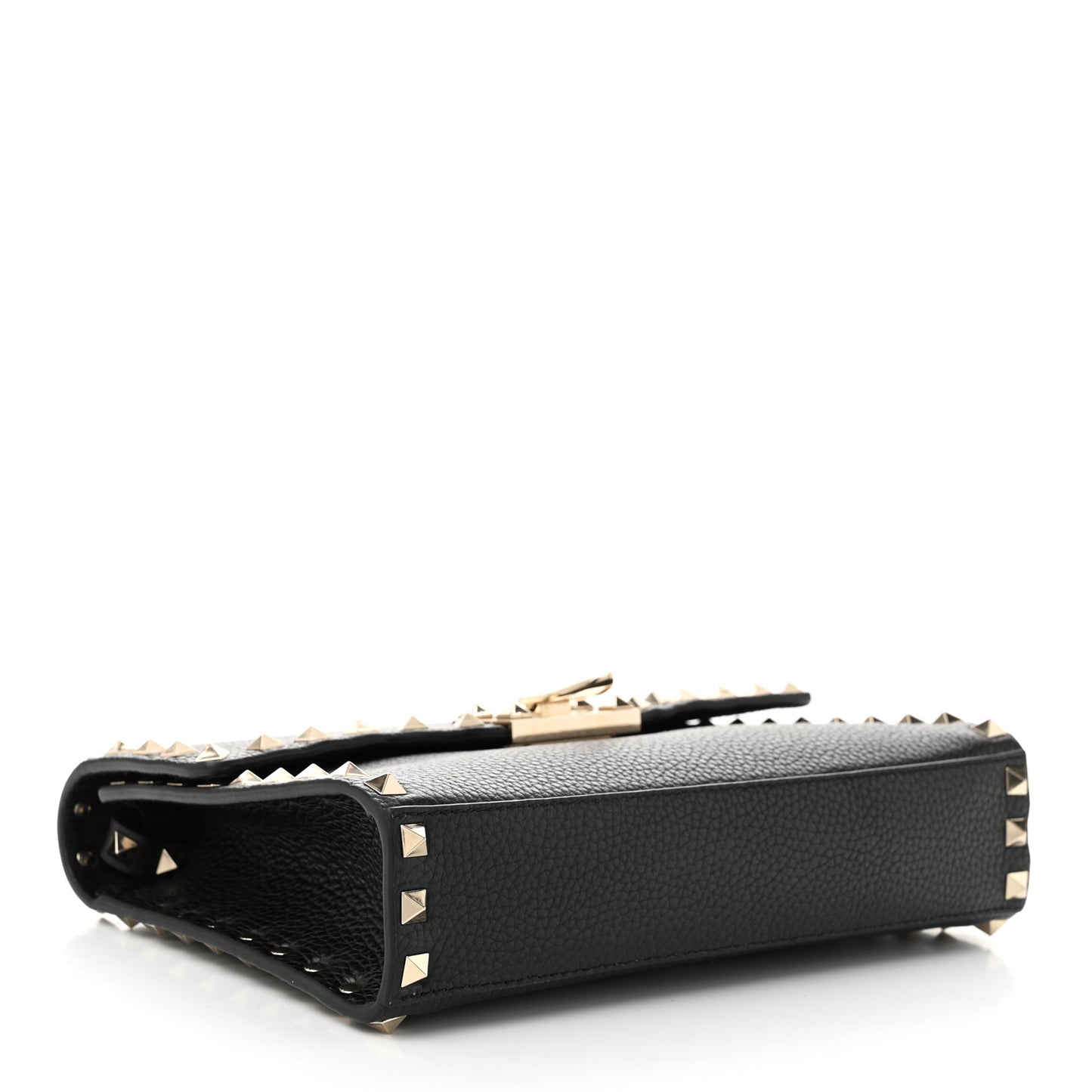 Pebbled Calfskin Medium Rockstud Flip Lock Crossbody Bag Black