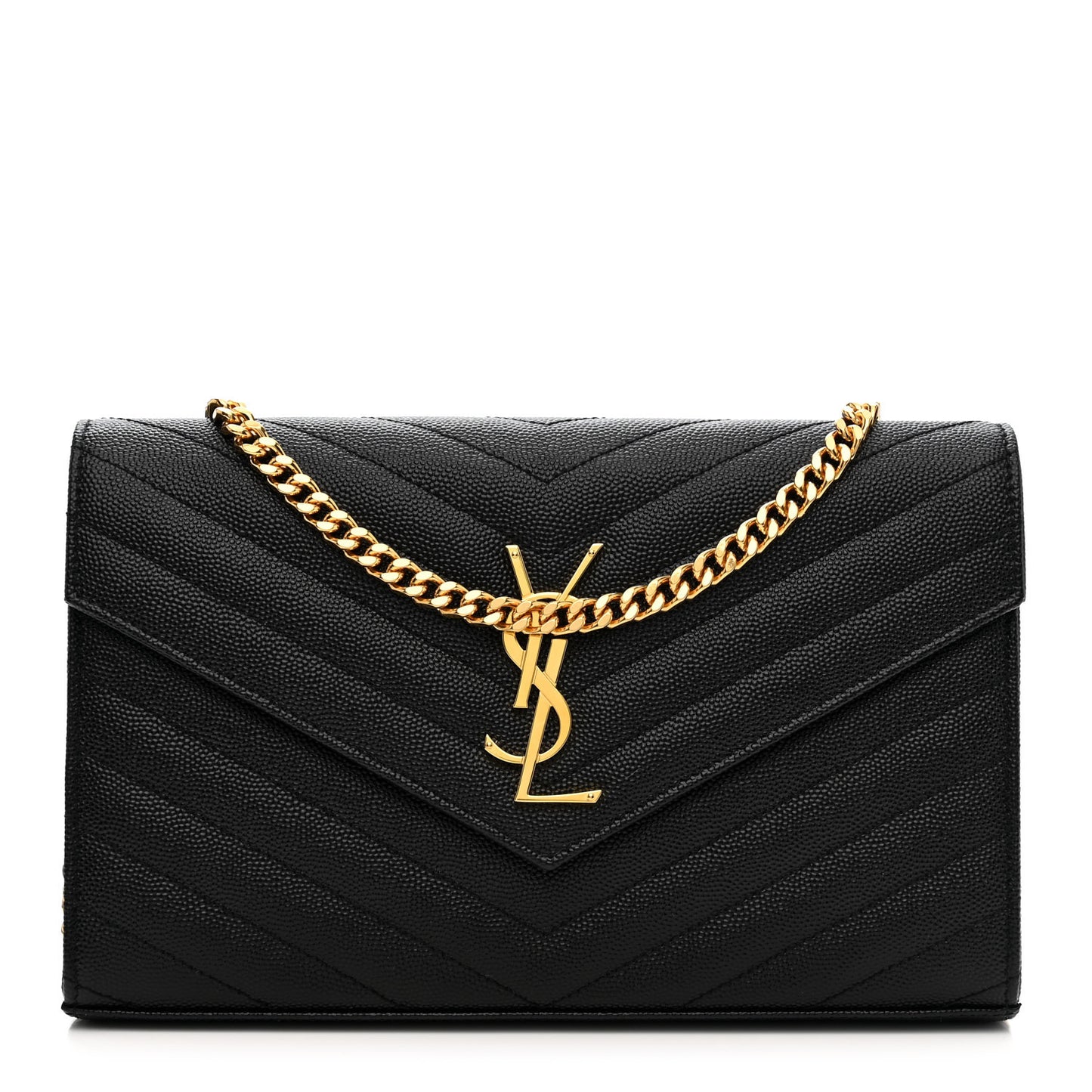 Grain De Poudre Matelasse Chevron Monogram Chain Wallet Black
