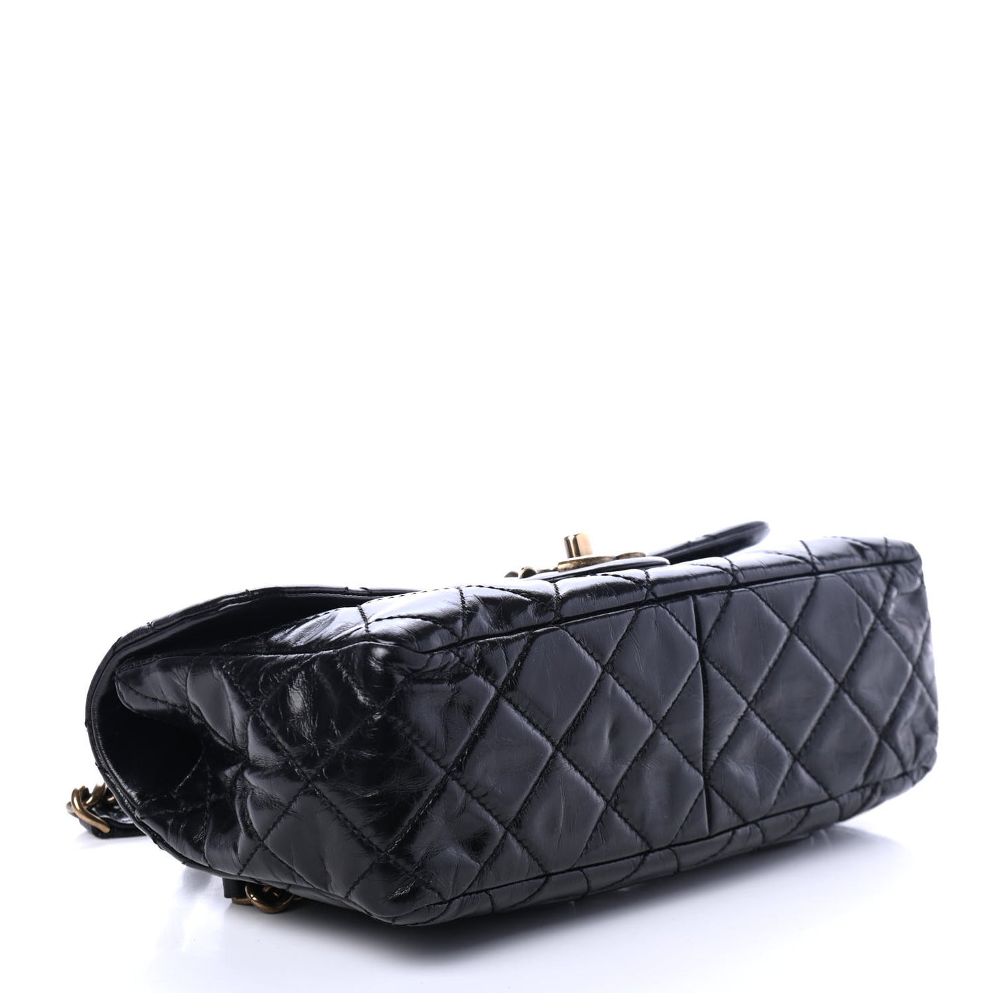 Glazed Calfskin Quilted Small Castle Rock Flap Black