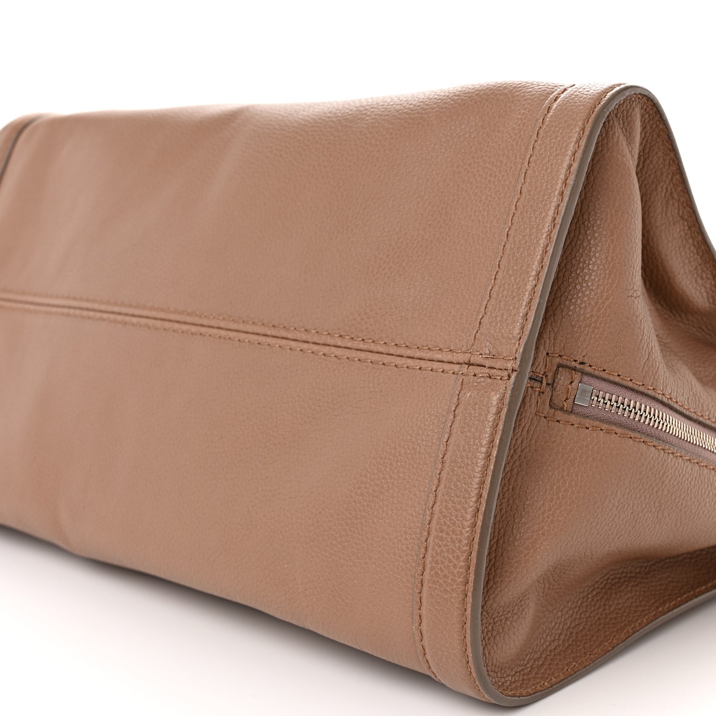 Pebbled Calfskin Large Skull Padlock Zip Around Tote Taupe