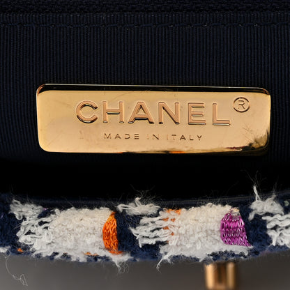 Chanel Tweed Quilted Medium Chanel 19 Flap Ecru Navy Blue Multicolor 6 of 10