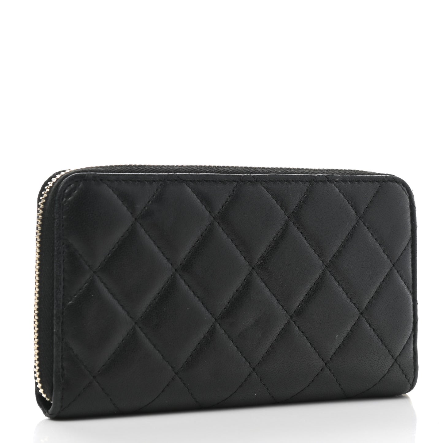 Lambskin Quilted Small Lucky Charms Zip Around Wallet Black