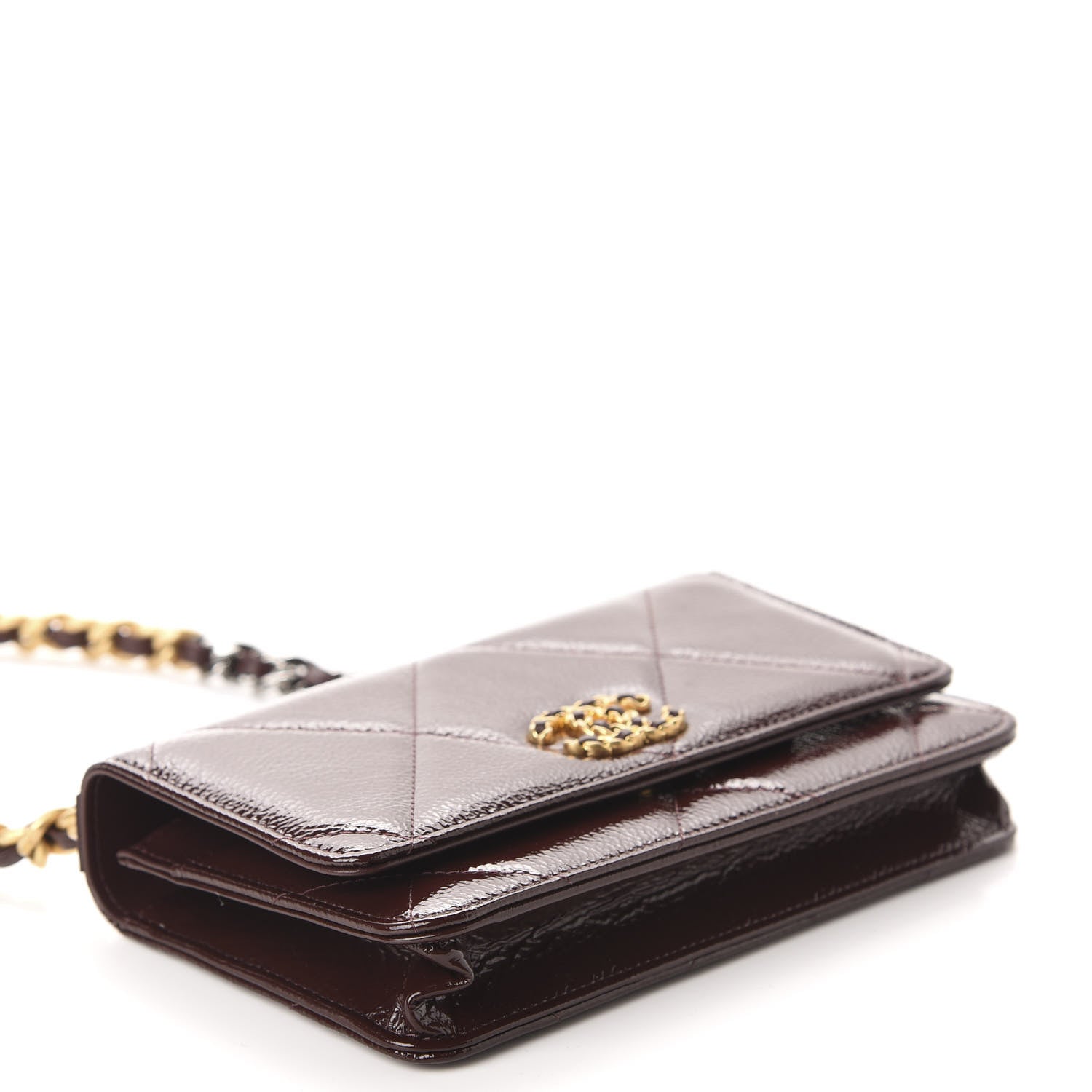 Chanel Shiny Crumpled Calfskin Quilted 19 Wallet On Chain WOC Burgundy 4 of 12