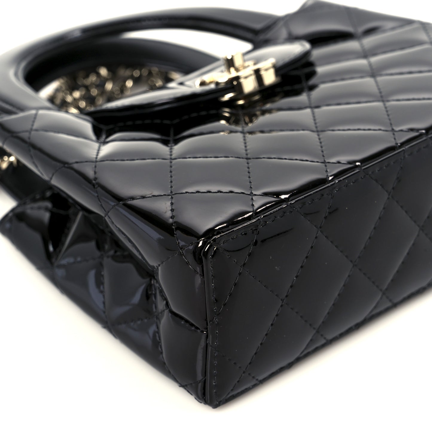 Mirror Calfskin Quilted Nano Kelly Shopper Black