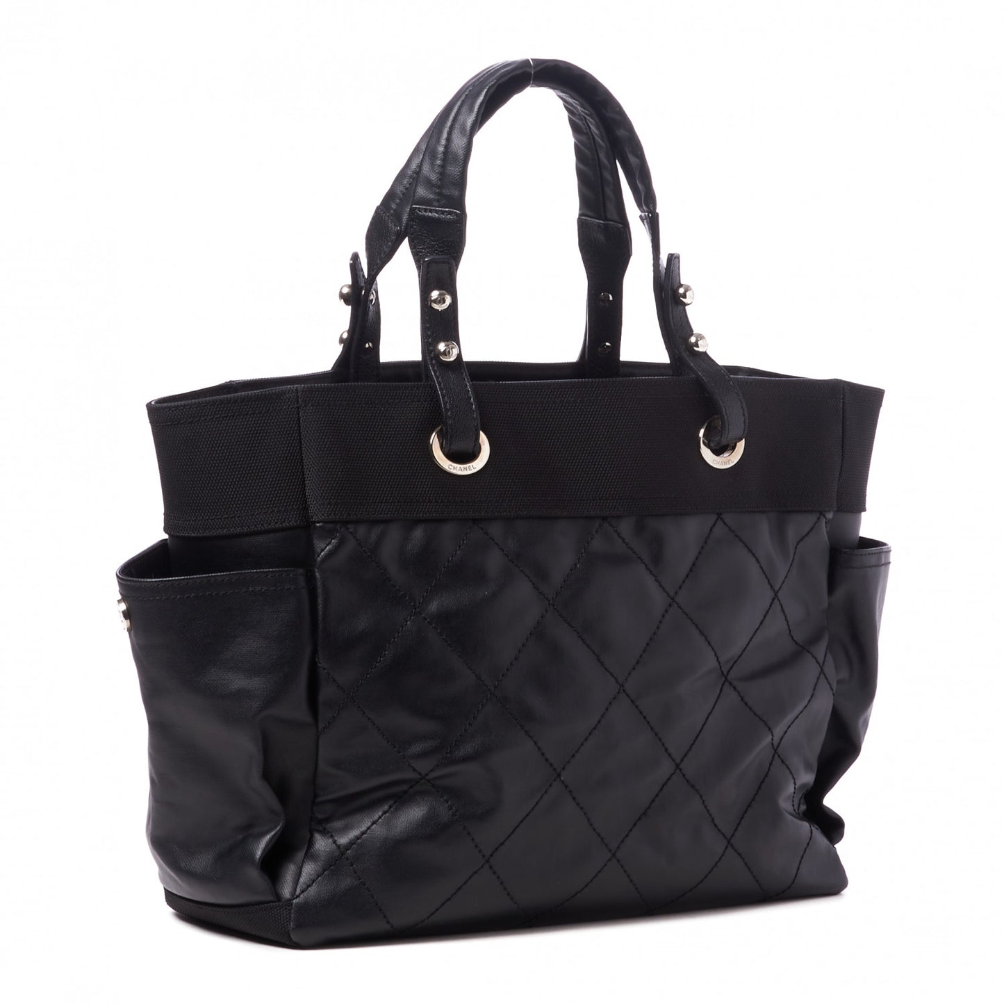 Coated Canvas Quilted Large Paris Biarritz Tote Black