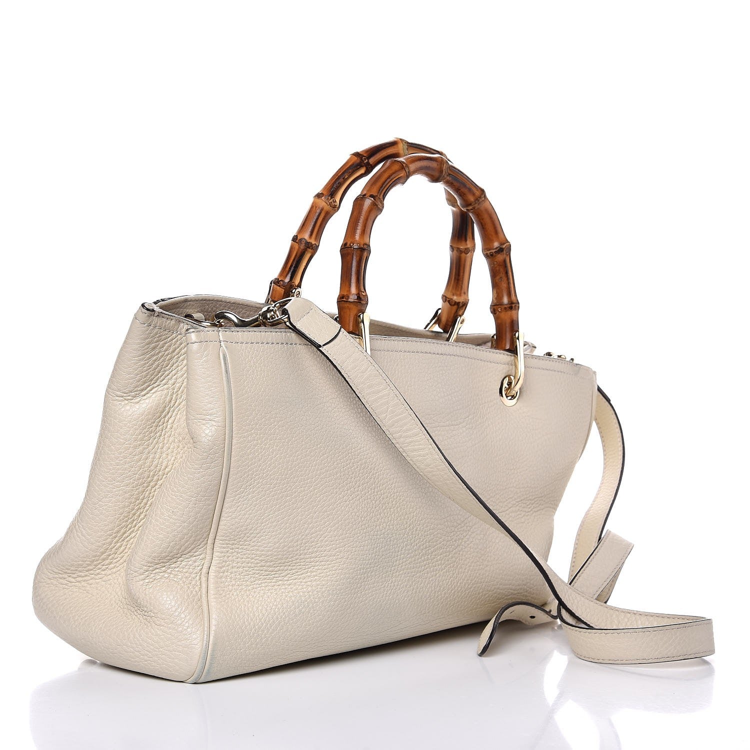 Gucci Pebbled Calfskin Medium Bamboo Shopper Tote Off White 4 of 10