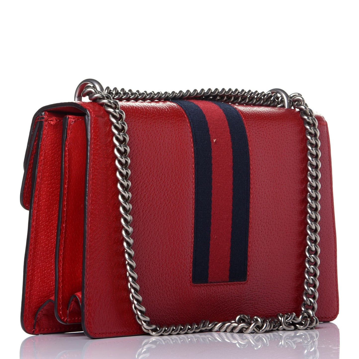 Calfskin Web Floral Embroidered Small Dionysus Shoulder Bag Hibiscus Red