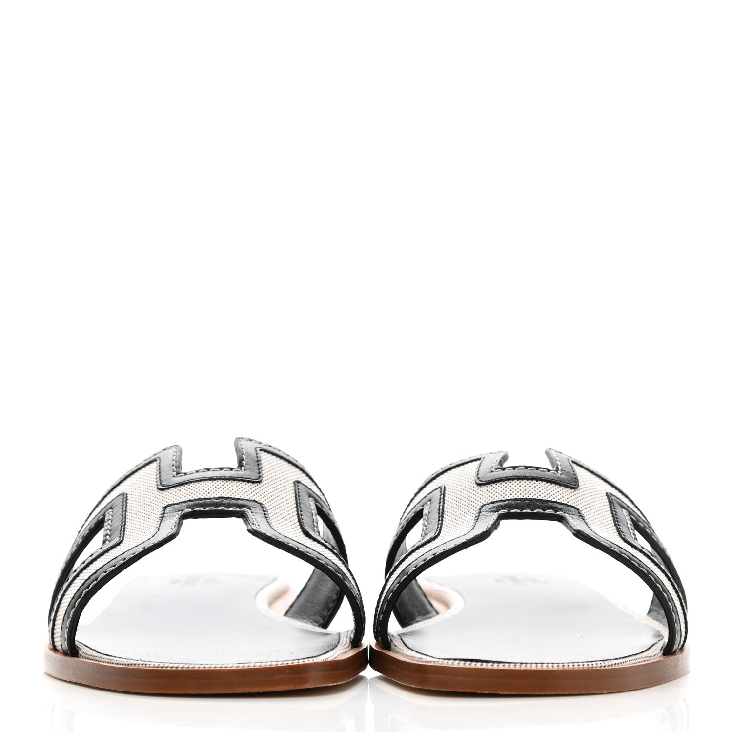 Hermes Calfskin Canvas Oran Sandals 37.5 Black 2 of 10