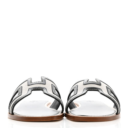 Hermes Calfskin Canvas Oran Sandals 37.5 Black 2 of 10