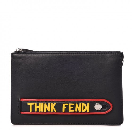 Fendi Calfskin Think Vocabulary Pouch Black 1 of 6