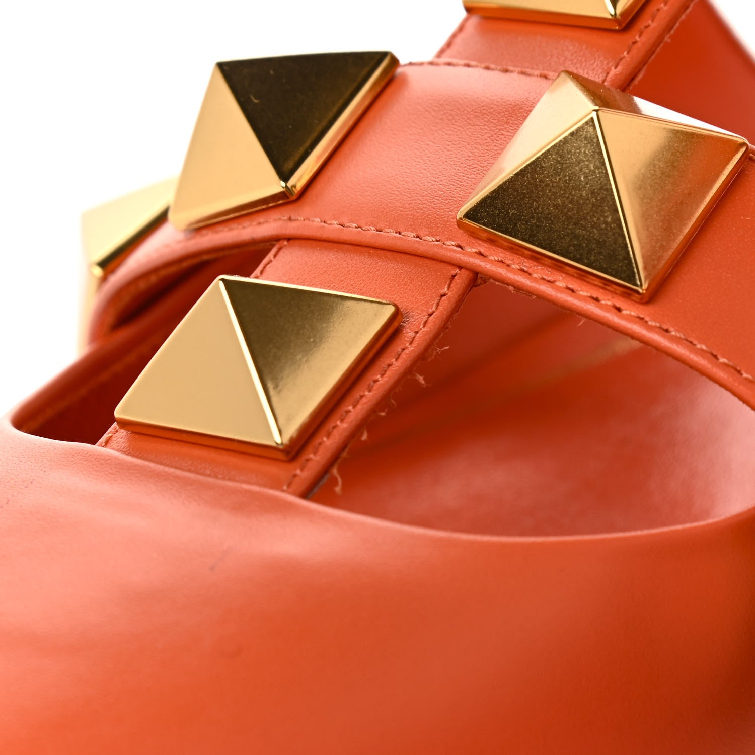 Valentino Garavani Calfskin Roman Stud Ankle Strap Flat Mules 38 Orange Zest 9 of 11