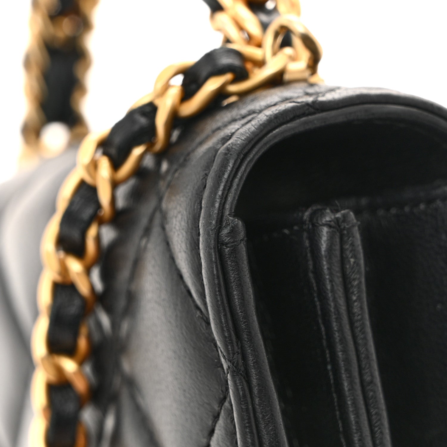 Chanel Lambskin Quilted Chain Top Handle Clutch With Chain Black 12 of 14