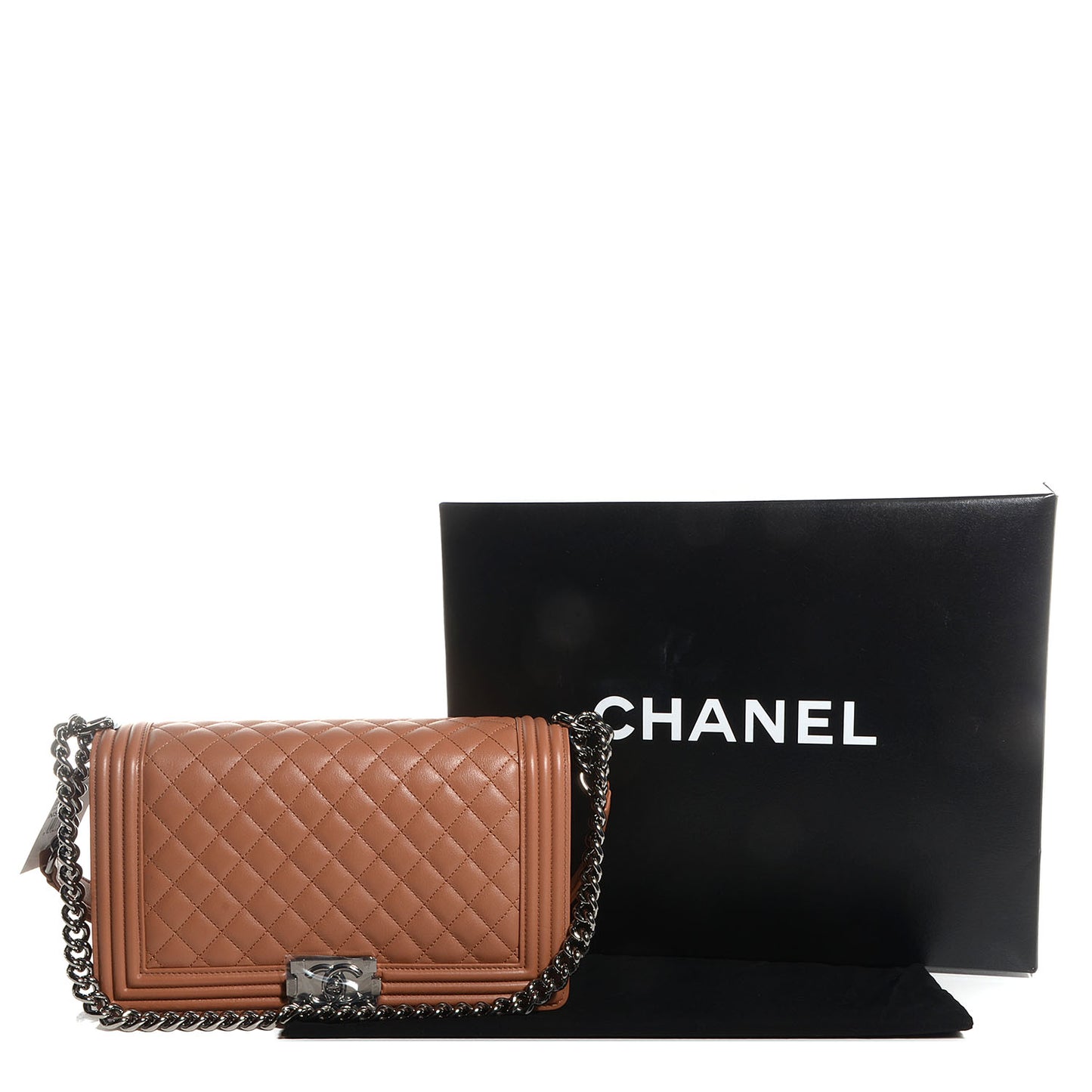 Metallic Calfskin Quilted New Medium Boy Flap Dark Beige