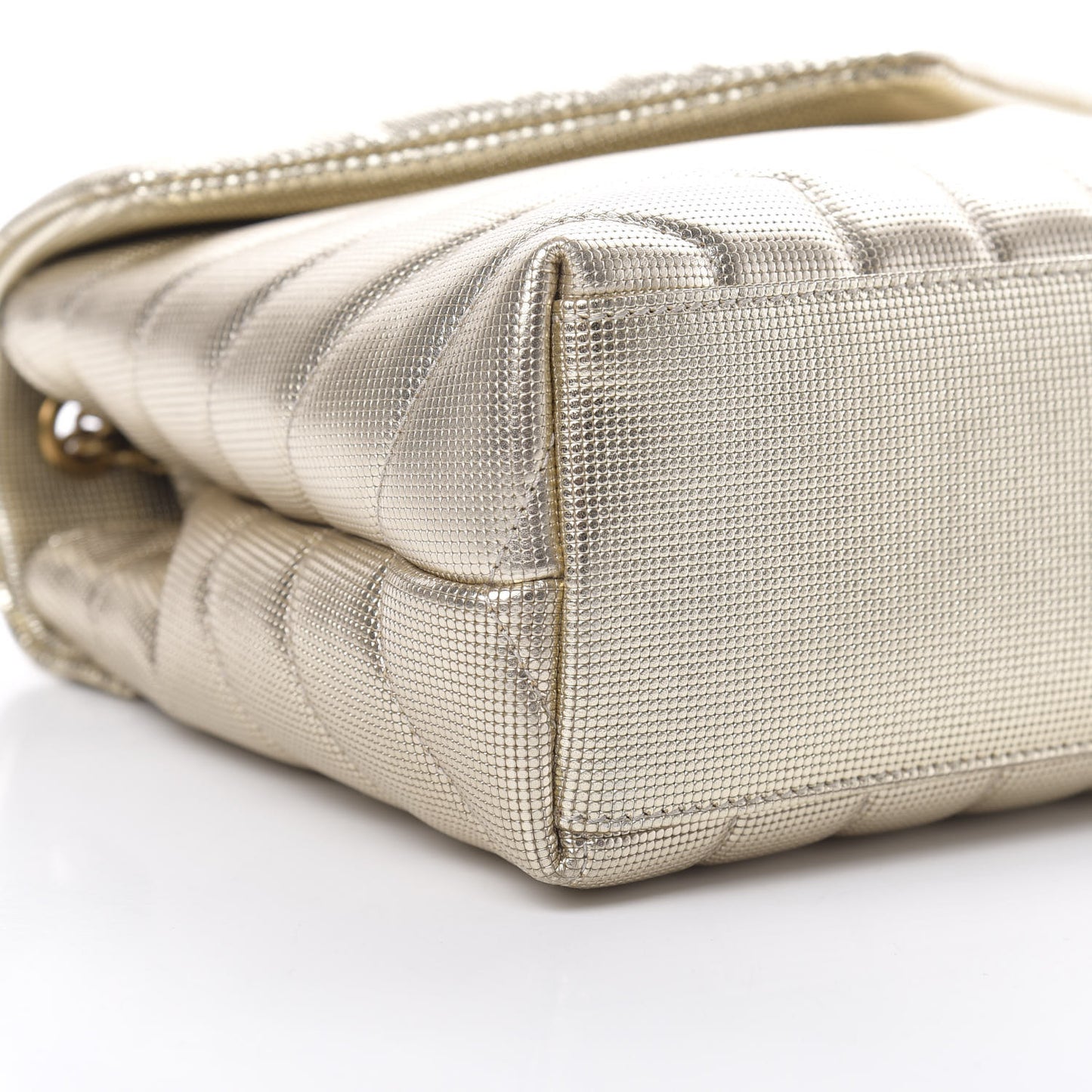 Metallic Calfskin Y Quilted Small Loulou Monogram Chain Satchel Platino