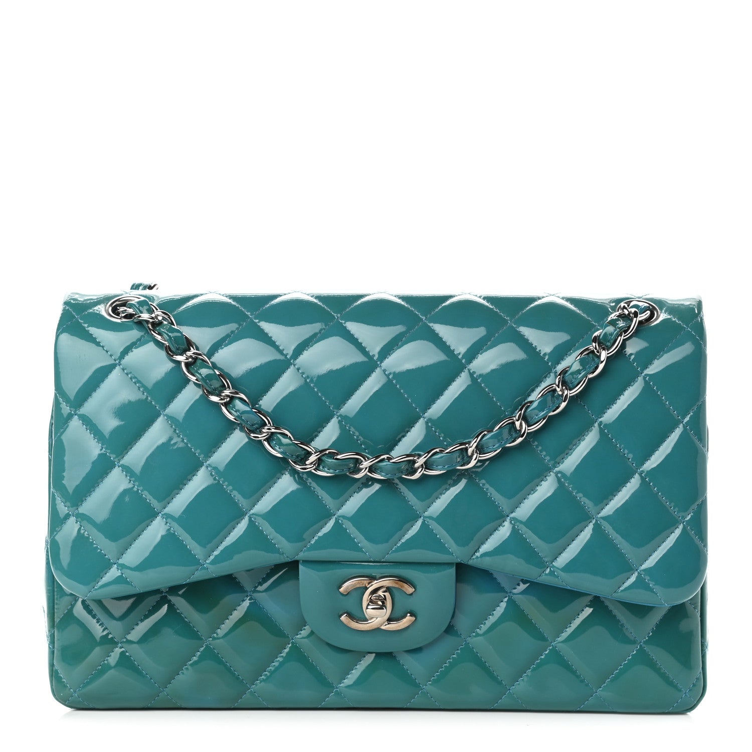 Chanel Patent Quilted Jumbo Double Flap Blue 1 of 11