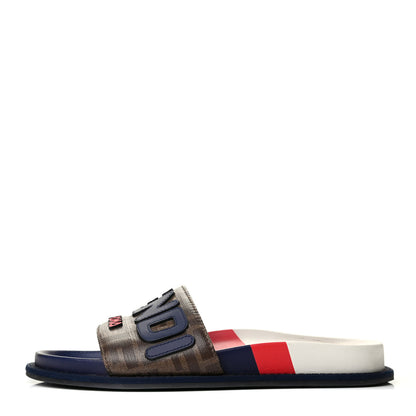 Fendi X FILA Glazed Fabric Calfskin FF 1974 Mania Slide Sandals 38 Mogano Panna Blueberry Caipiroska 1 of 18
