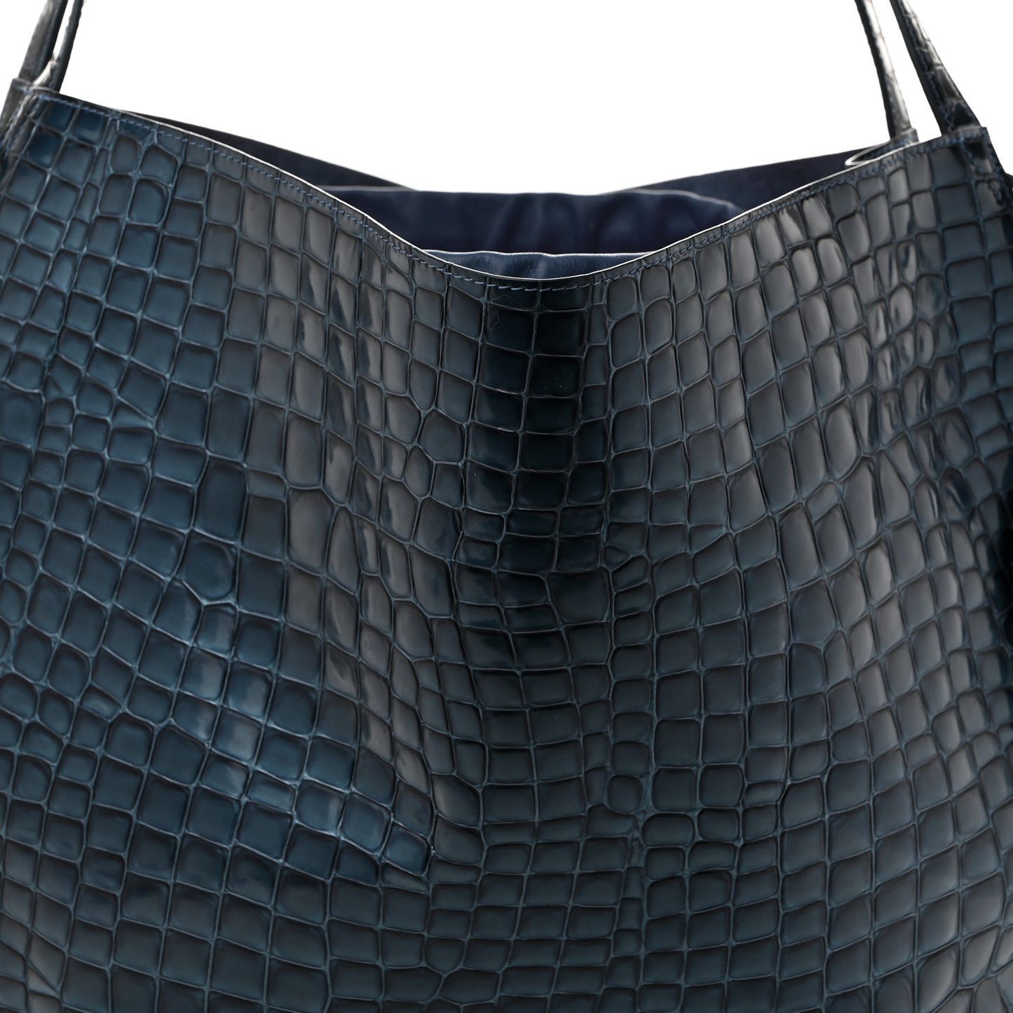 Patent Calfskin Crocodile Embossed Le 54 Tote Blue