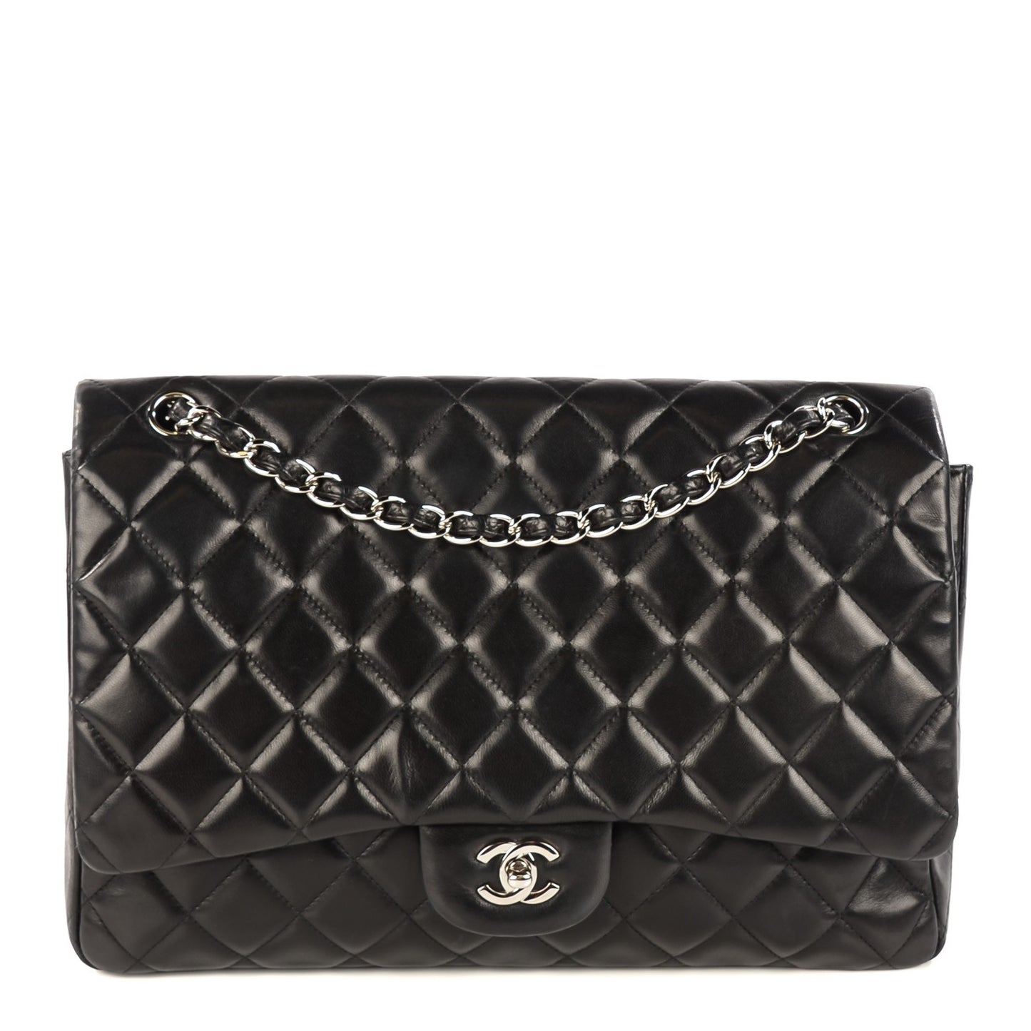 Lambskin Quilted Maxi Single Flap Black