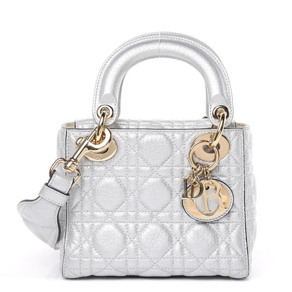 Christian Dior Metallic Grained Calfskin Cannage Mini Lady Dior Silver 1 of 10
