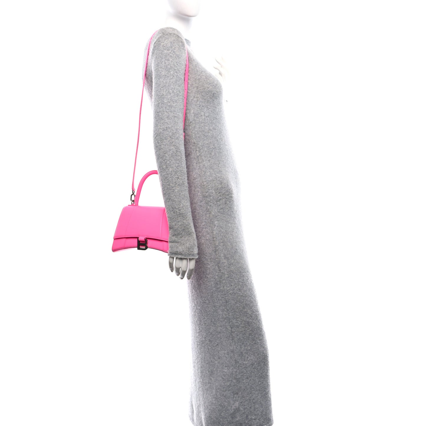 Shiny Box Calfskin Small Hourglass Top Handle Bag Fluo Pink