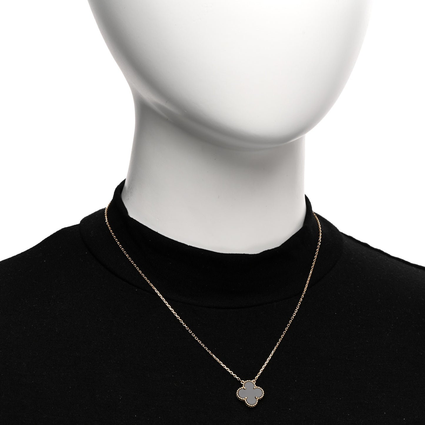 VAN CLEEF & ARPELS 18K Yellow Gold Black Onyx Vintage Alhambra Pendant Necklace