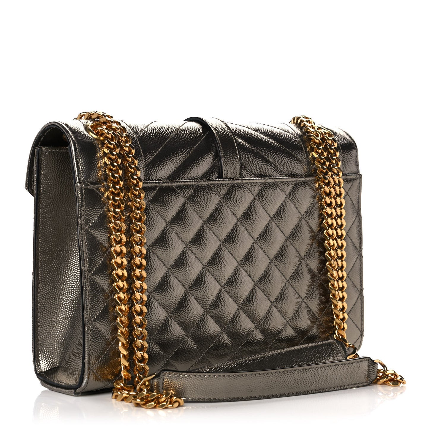 Metallic Grain De Poudre Textured Mixed Matelasse Triquilt Medium Monogram Satchel Piombo