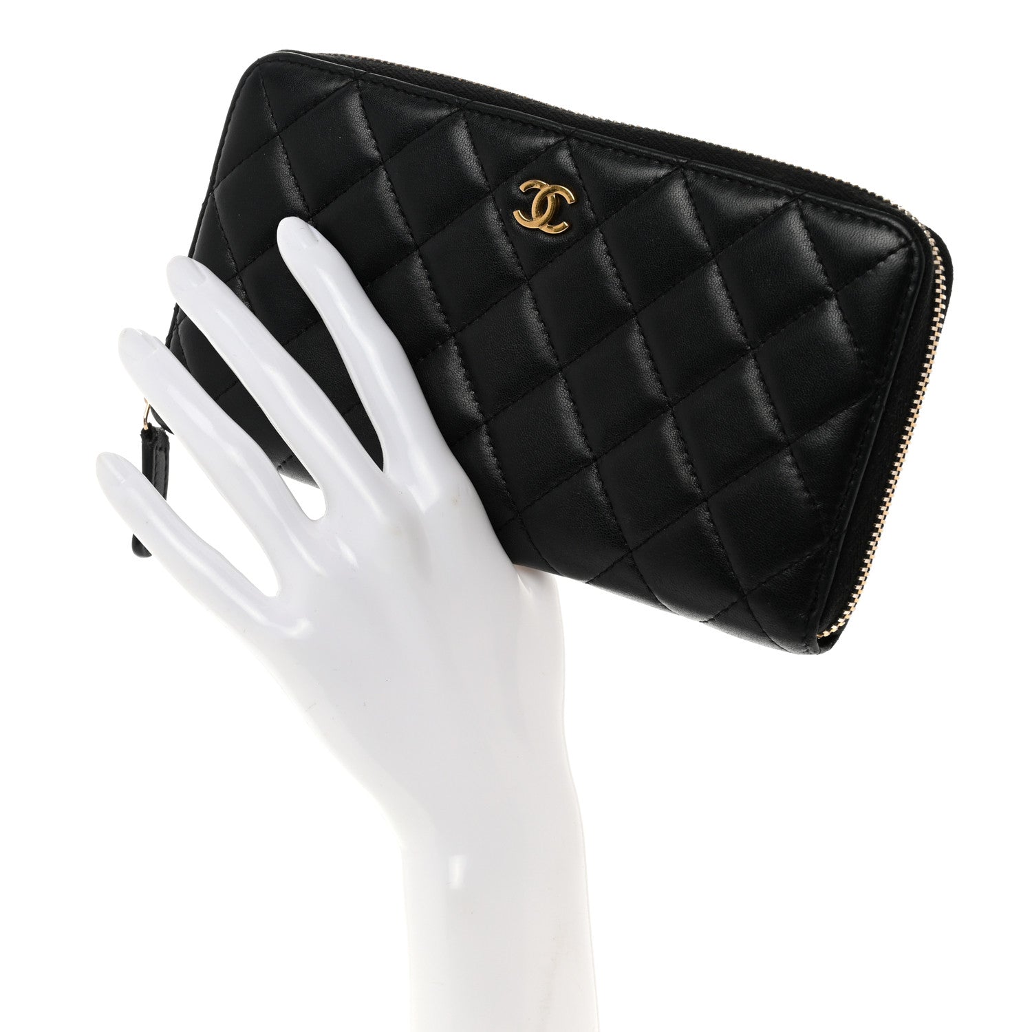 Chanel Lambskin Quilted Large Gusset Zip Around Wallet Black 2 of 8