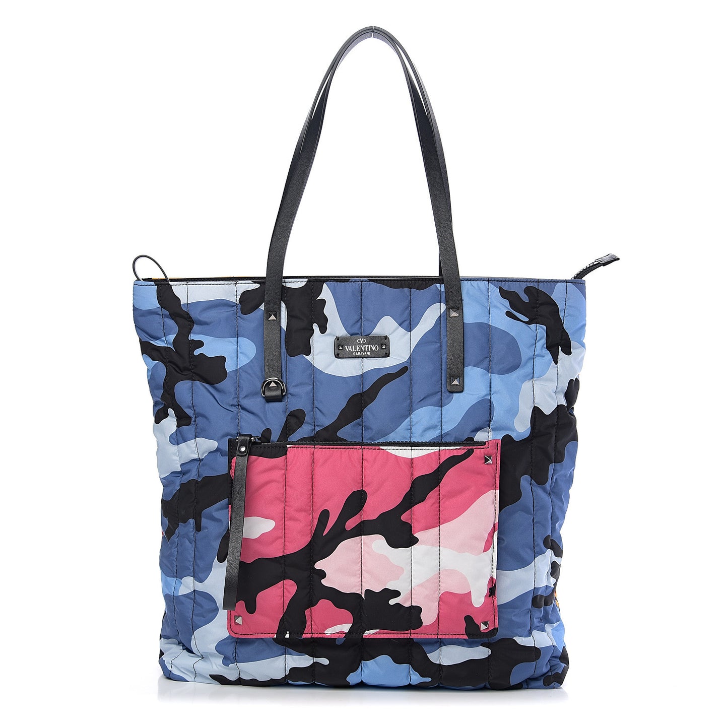 Nylon Camouflage Quilted Rockstud Vertical Tote Multicolor