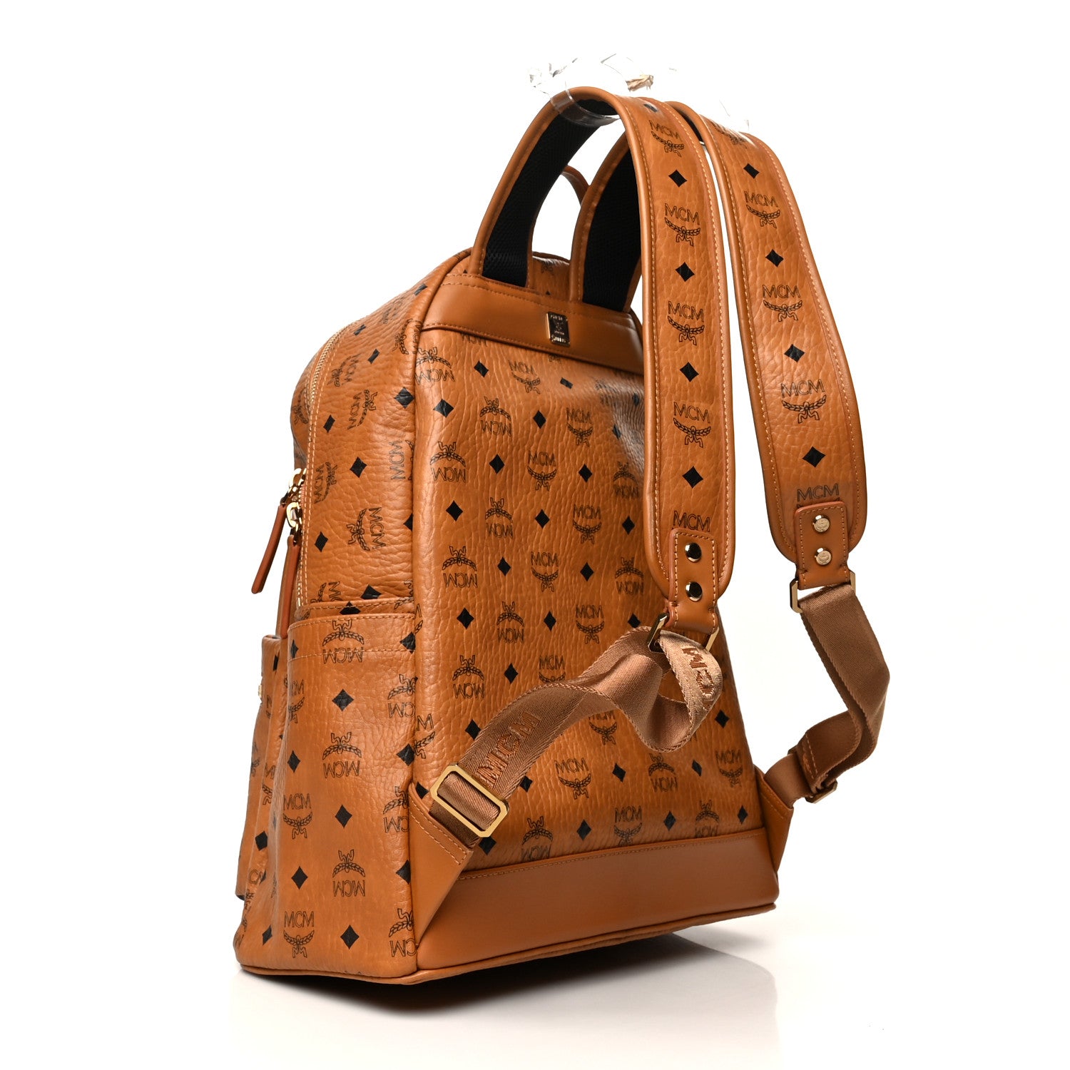 MCM Visetos Medium Stark Logo Stripe Backpack Cognac Red 2 of 8