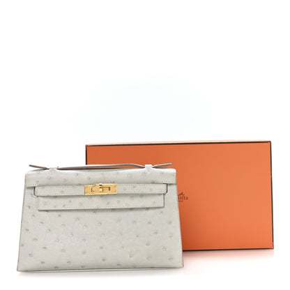 Hermes Ostrich Kelly Pochette Clutch Gris Perle 8 of 8