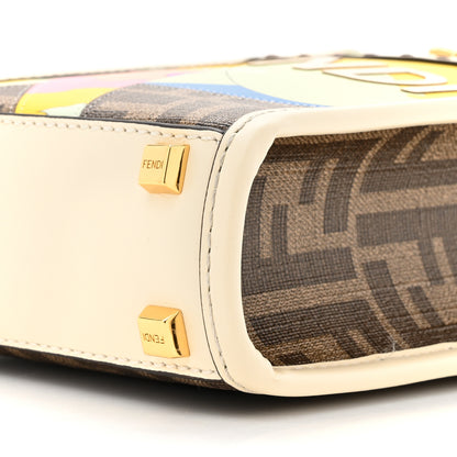 Fendi Glazed Fabric Vitello King Plexiglass FF 1974 Logo Hairdo Girls Inlay Mini Fendi Sunshine Shopper Tote Mogano Panna Multicolor 9 of 10