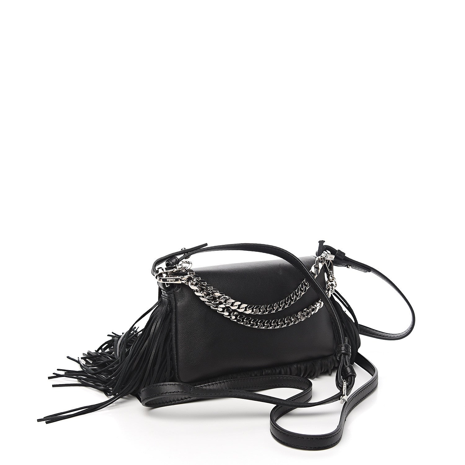 Fendi Nappa Monster Fringe Micro Baguette Black 2 of 9