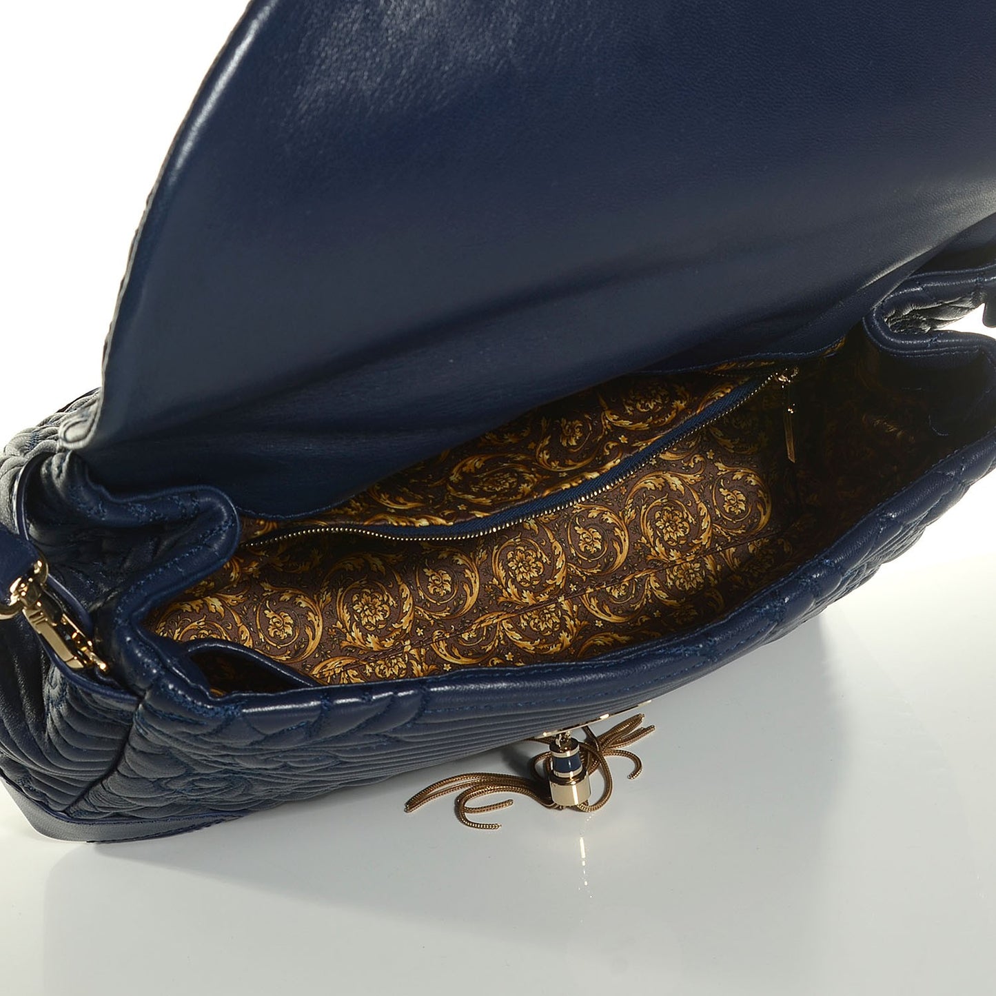 Barocco Quilted Nappa Altea Vanitas Satchel Blue