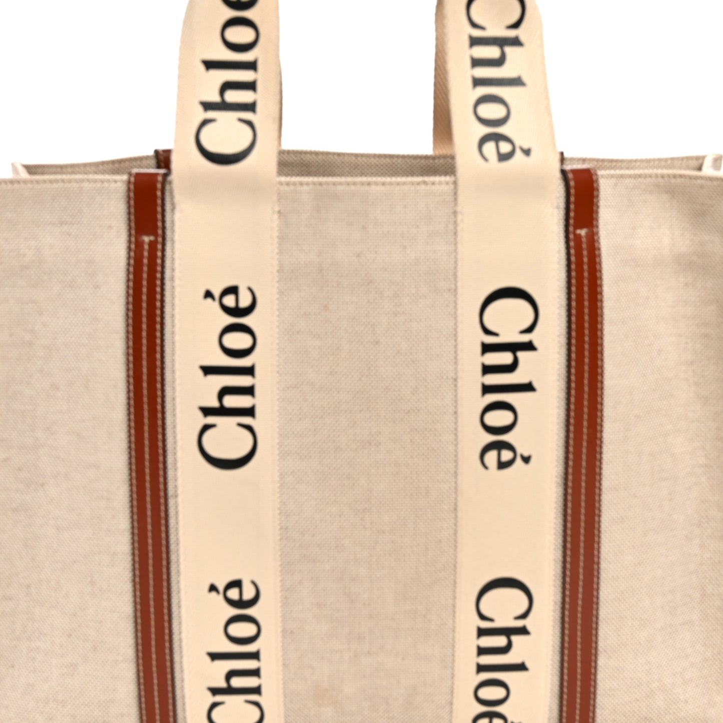 Cotton Calfskin Large Woody Ribbon Tote White Brown