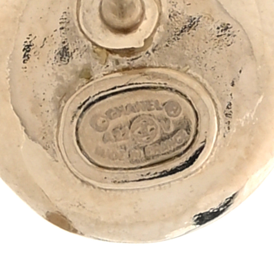 Chanel Pearl Crystal Logo Earrings Gold Pearly White 4 of 4