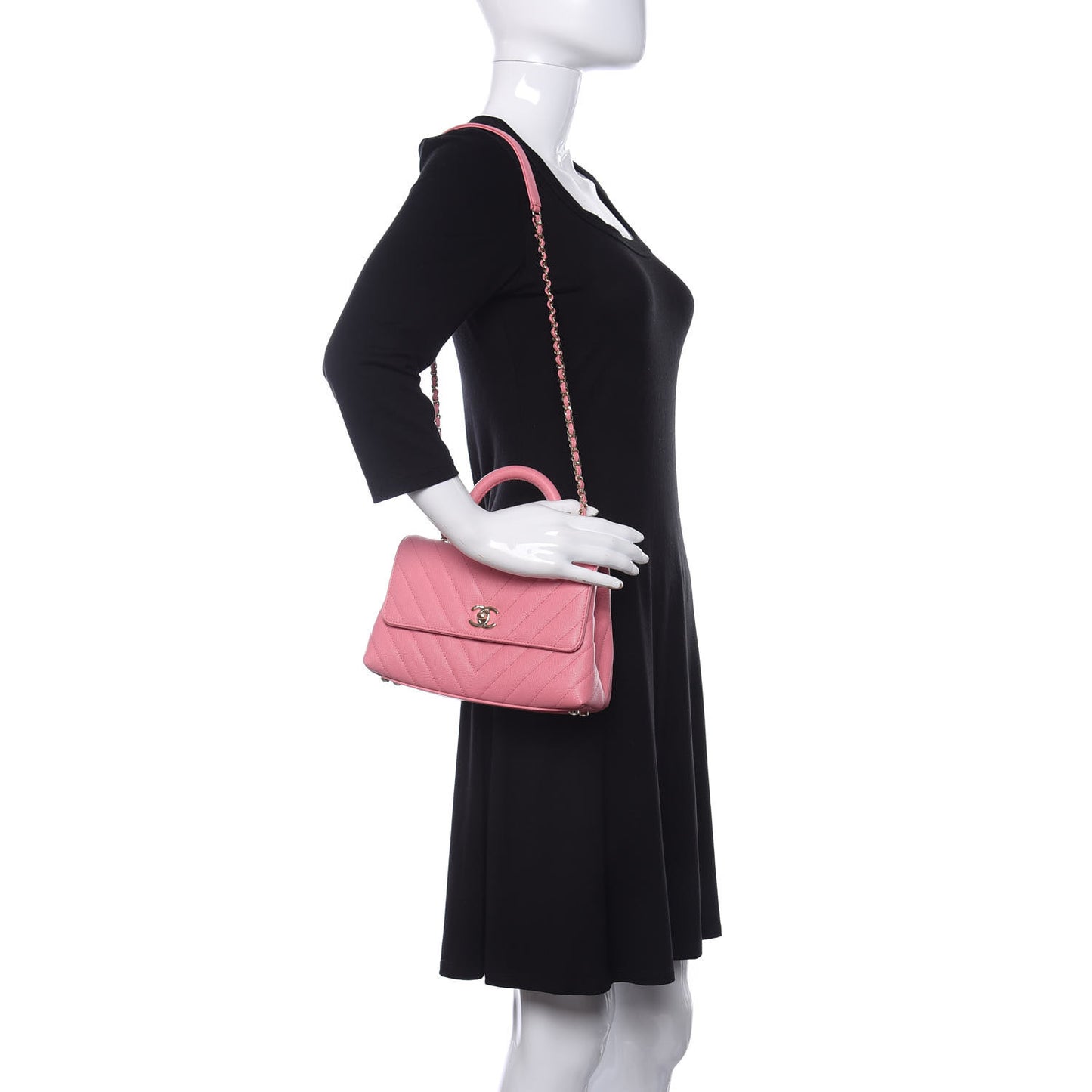 Caviar Chevron Quilted Mini Coco Handle Flap Pink