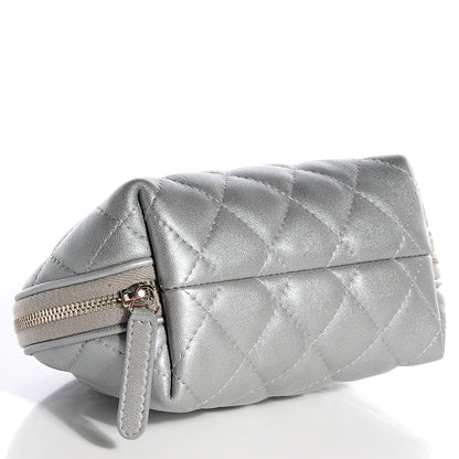 Chanel Lambskin Quilted Cosmetic Case Silver 4 of 7