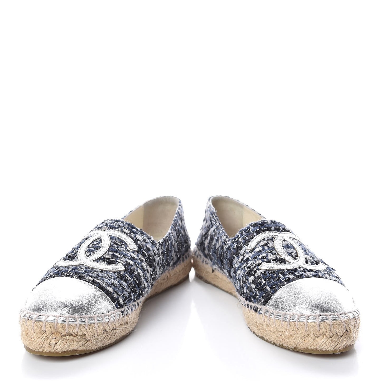 Metallic Tweed Lambskin CC Espadrilles 37 Blue Black Silver
